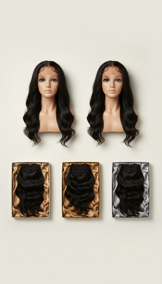 Natural Black hand-tied extensions set
