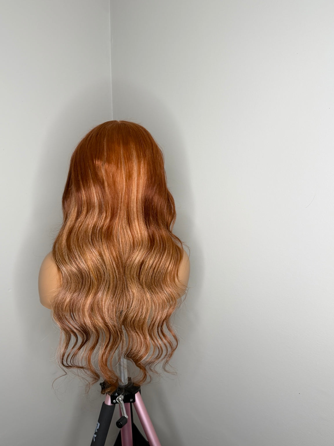 Warm auburn copper long lace wig back view