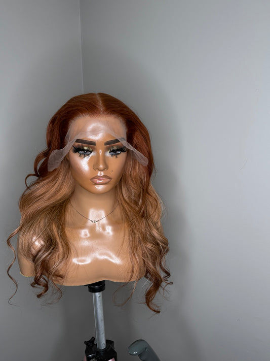 Warm auburn copper long lace wig front view