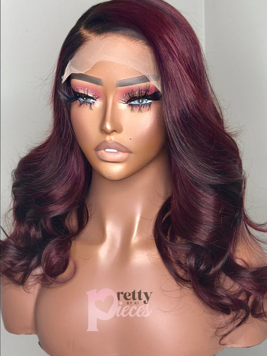 Dark Cherry custom colored glueless wig finished example