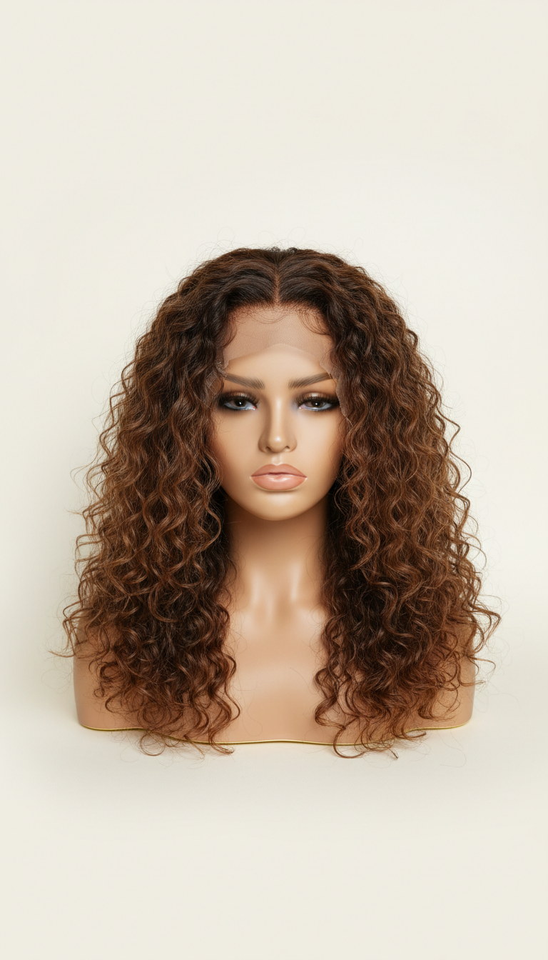 Silken Blush curly lace closure wig