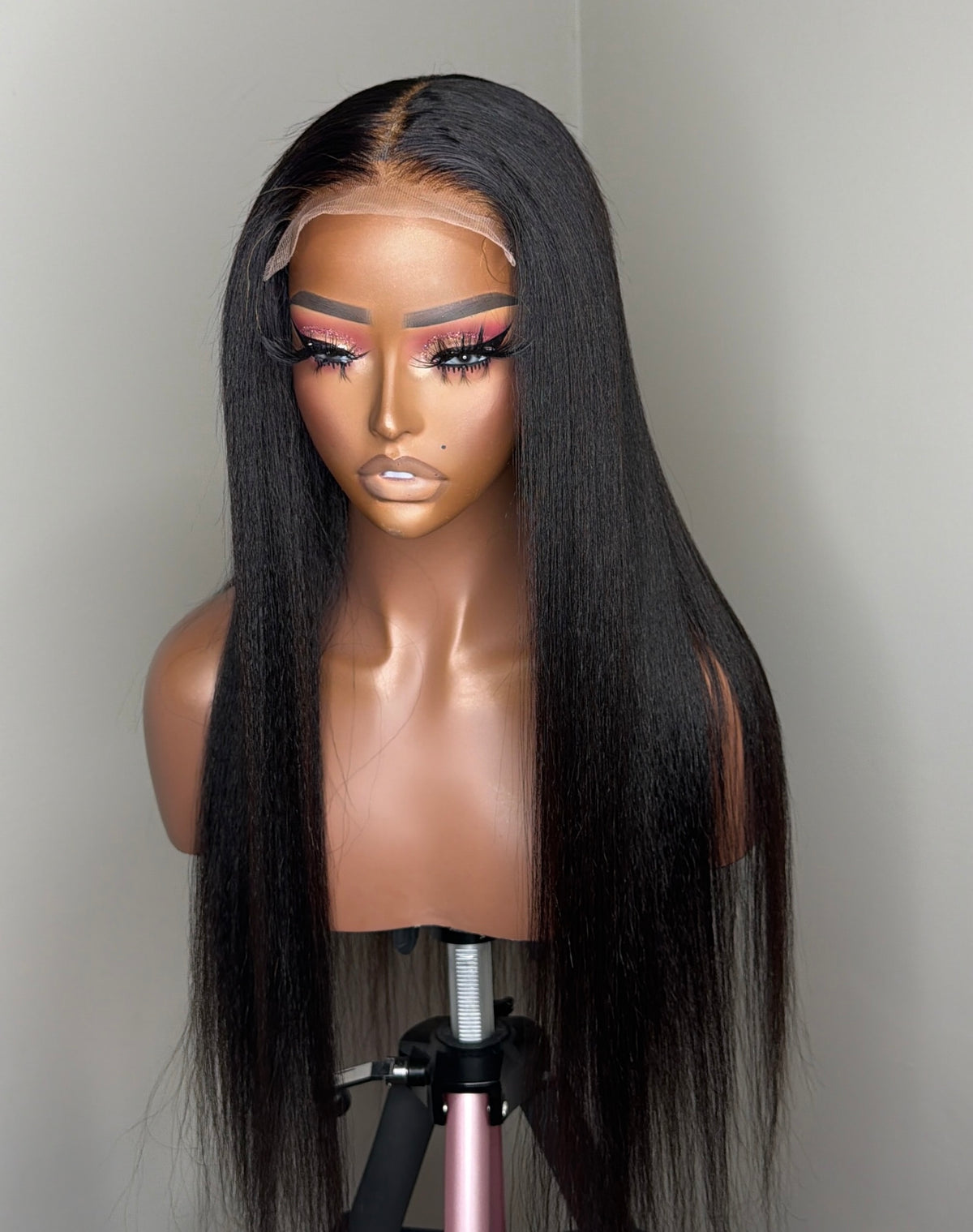 Neesha Natural 22 inch kinky straight closure wig angled view