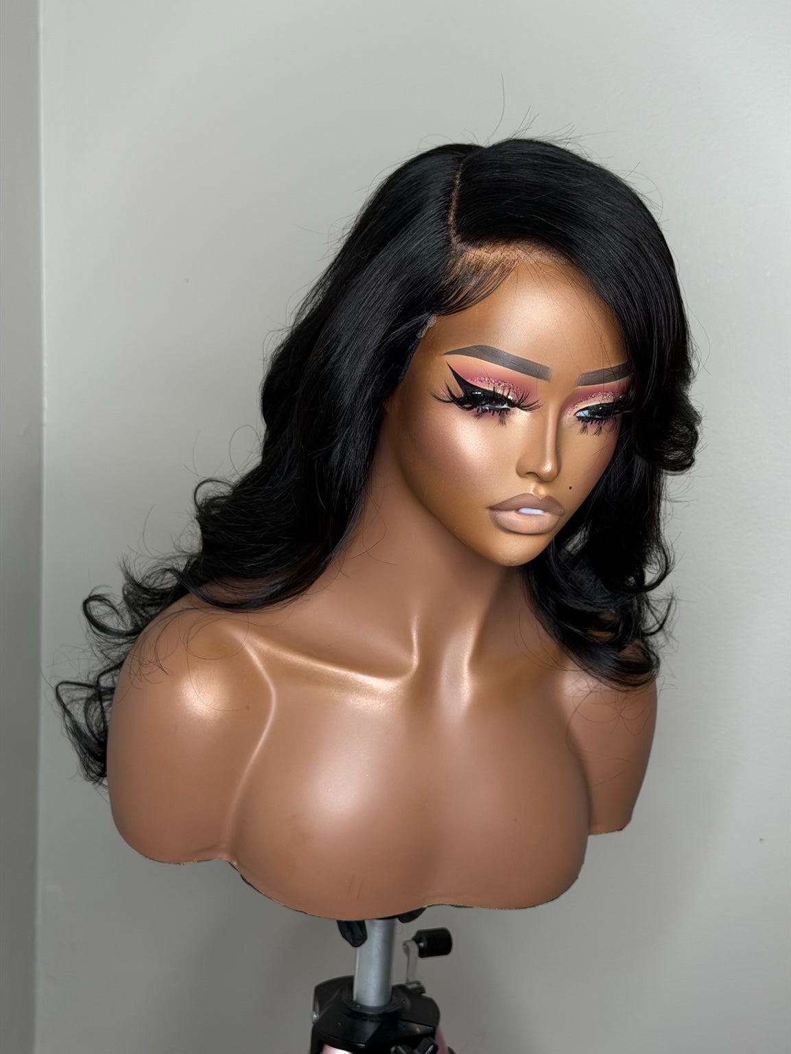 24 inch vendor test lace wig with layered curls, front angle